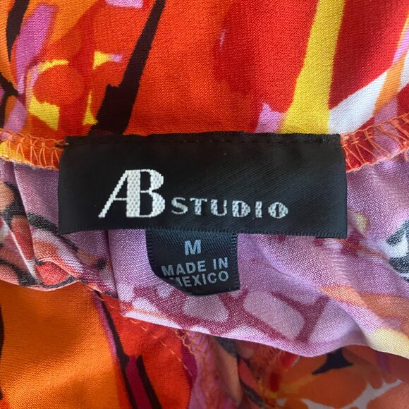 AB Studio Colorful Tropical Boho Tribal Y2K Sleeveless Stretch Blouse Shirt M - Picture 6 of 10